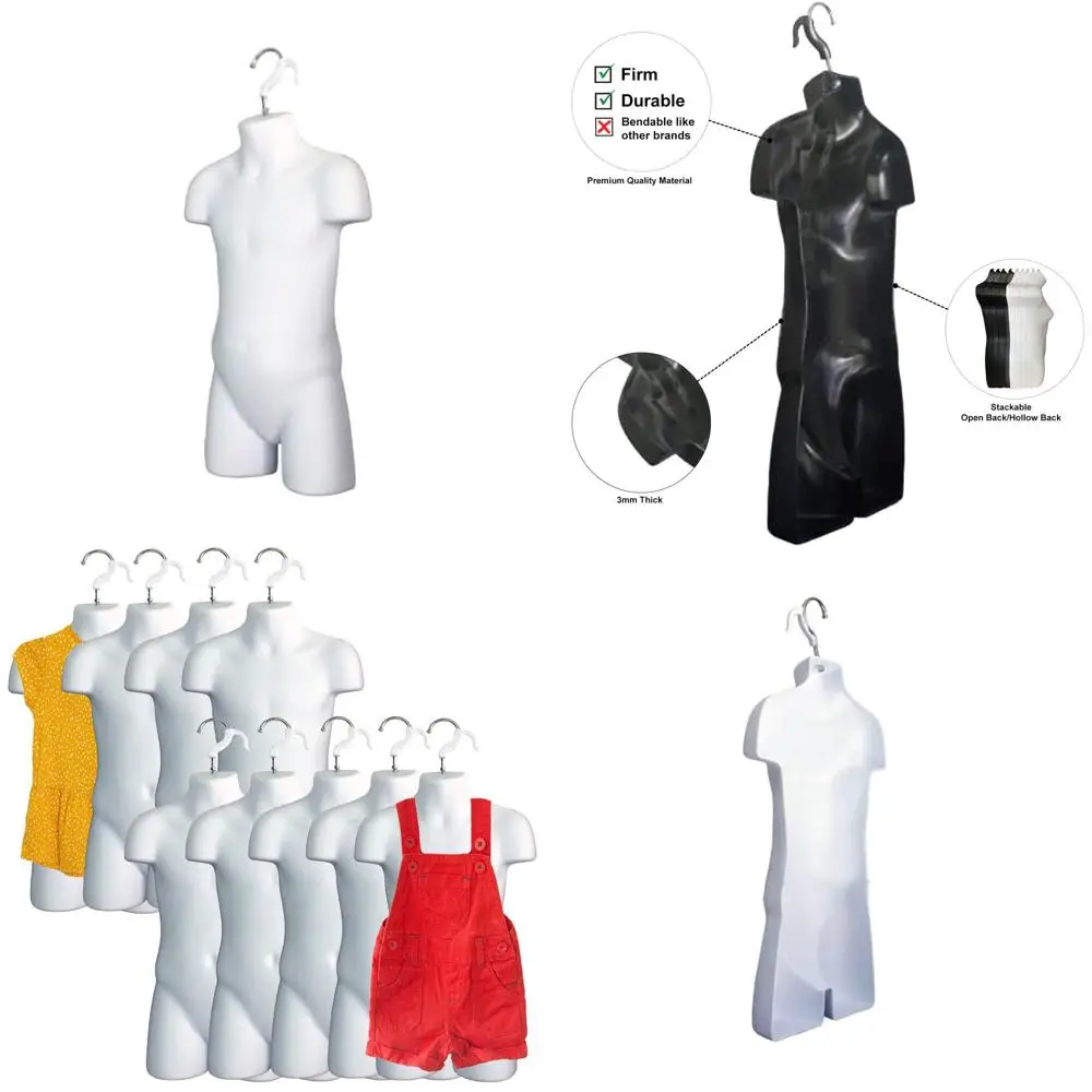 

Stackable White Children's 5T-7 Size Hollow Back Display Stands with Hanging Hooks for T-Shirts, Countertops, and Photo Shows