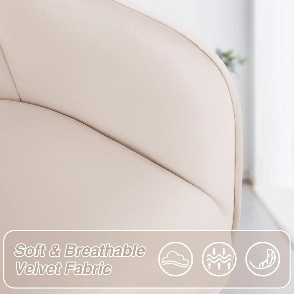 كرسي مكتب مخملي من HOFFREE كرسي زينة لطيف مع عجلات لغرفة النوم كرسي مهام منجد للمكتب المنزلي (بيج) #4