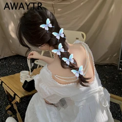 AWAYTR 5Pcs Fashion Girls Mesh Butterfly Pink Hairpin Children Hair Clips Women Barrettes Hairgrip Hair Clips Hair Accessories