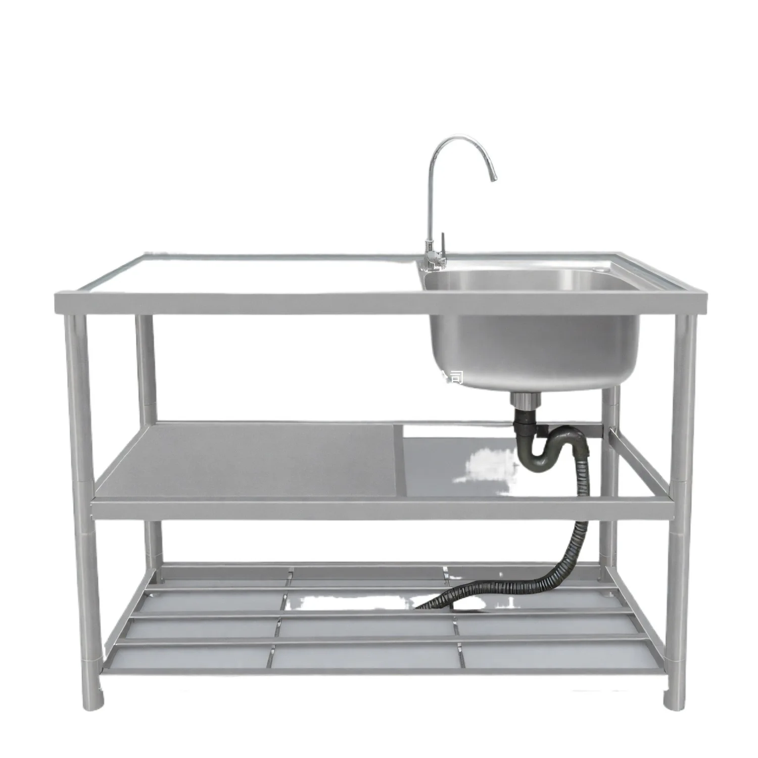 

Stainless steel sink, kitchen wash basin with bracket, integrated countertop