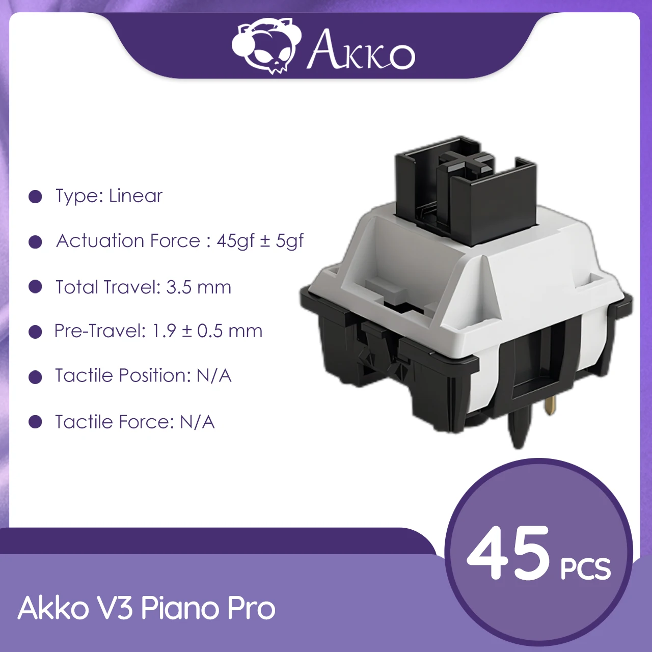 Akko-V3 Pro interruptores de teclado mecânico, tátil, Linear Switch para teclado, substituível Outemu, Gateron, cereja MX, 45Pcs Pack