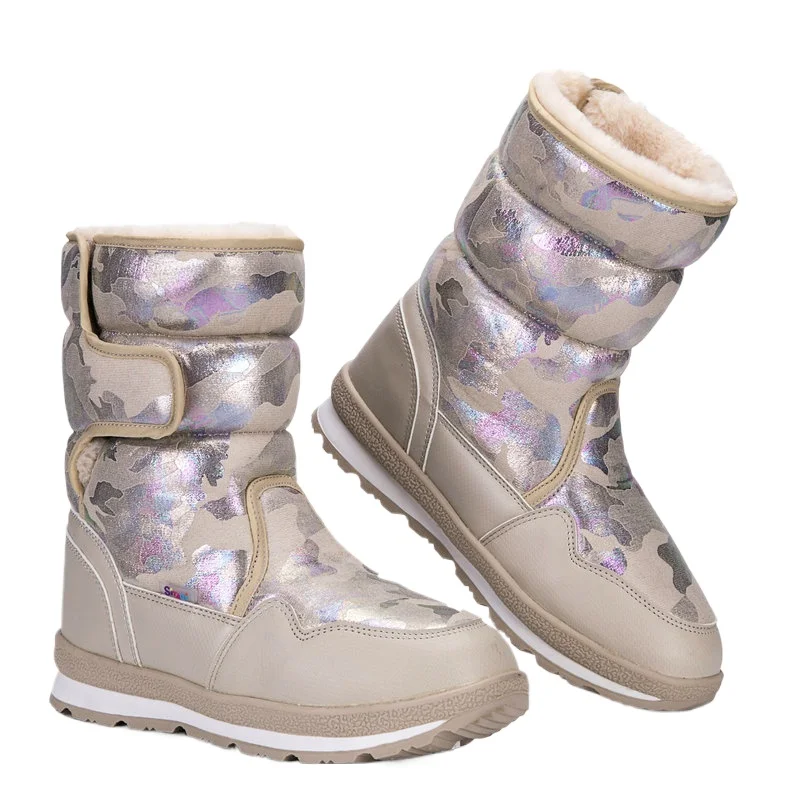 Camouflage Army Green Winter Warm Plush Children's Snow Boots Non-slip Waterproof Ski Girls' Long Boots Family Matching Shoes