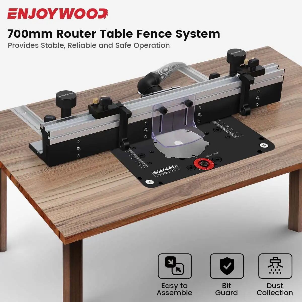 Enjoywood 700 mm Carpintaria Roteador Mesa Cerca Liga de Alumínio Perfil Cerca com 300 mm T-track Suportes Deslizantes Bit Guard