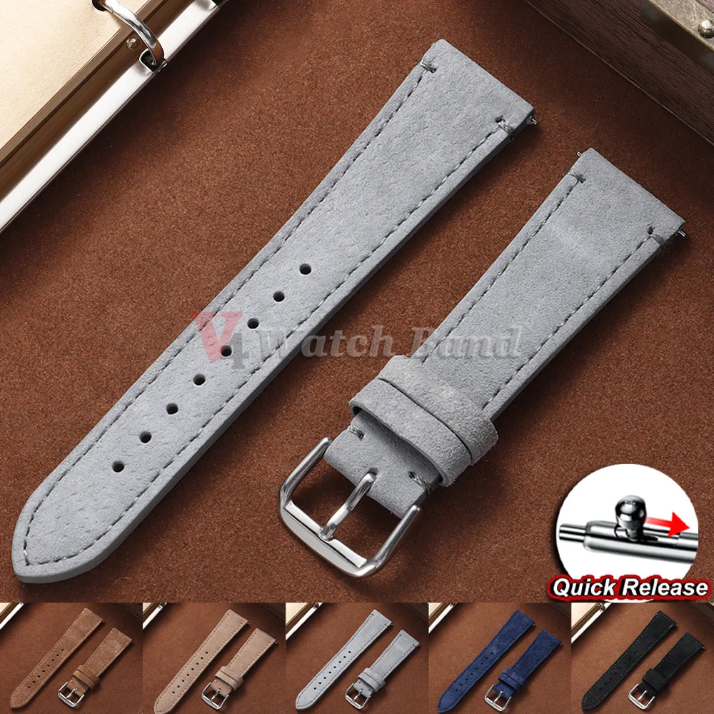 20mm 22mm Wildleder-Uhrenarmband Grau Blau Schwarz Braun Genähtes Wildleder-Uhrenband Schnellverschluss Ersatz-Armband für Herren und Damen