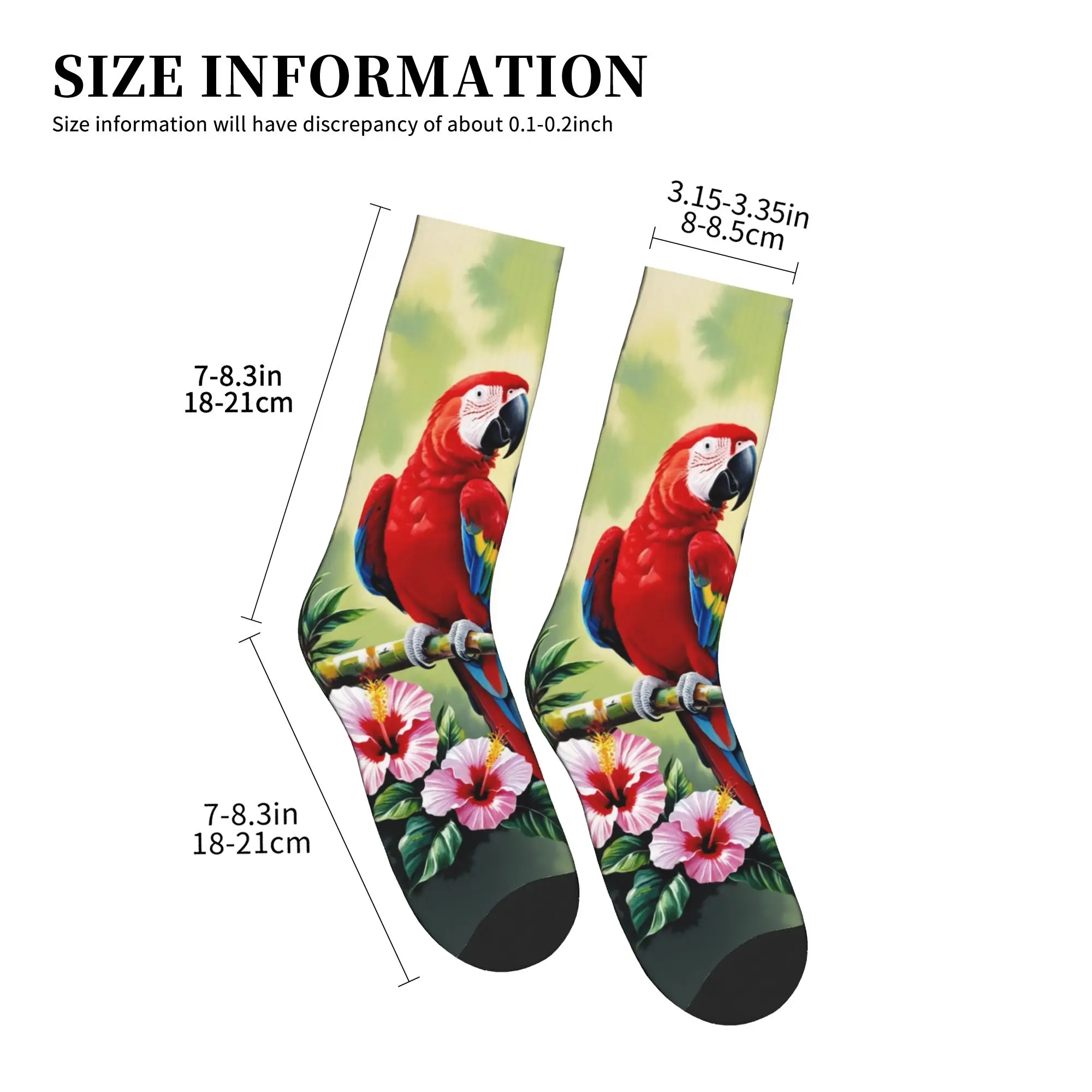Cute Men's Dual Macaw Parrot Hibiscus Tropical Dress Socks Unisex Warm Comfortable 3D Printed  Crew Socks view 4