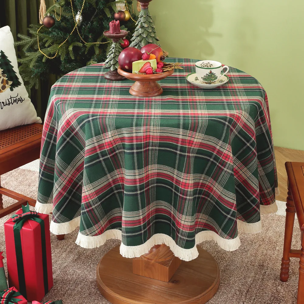 Christmas Tablecloth Red Green Plaid Cotton Table Cloth Dining Table Cover For Home Party Birthday Decor