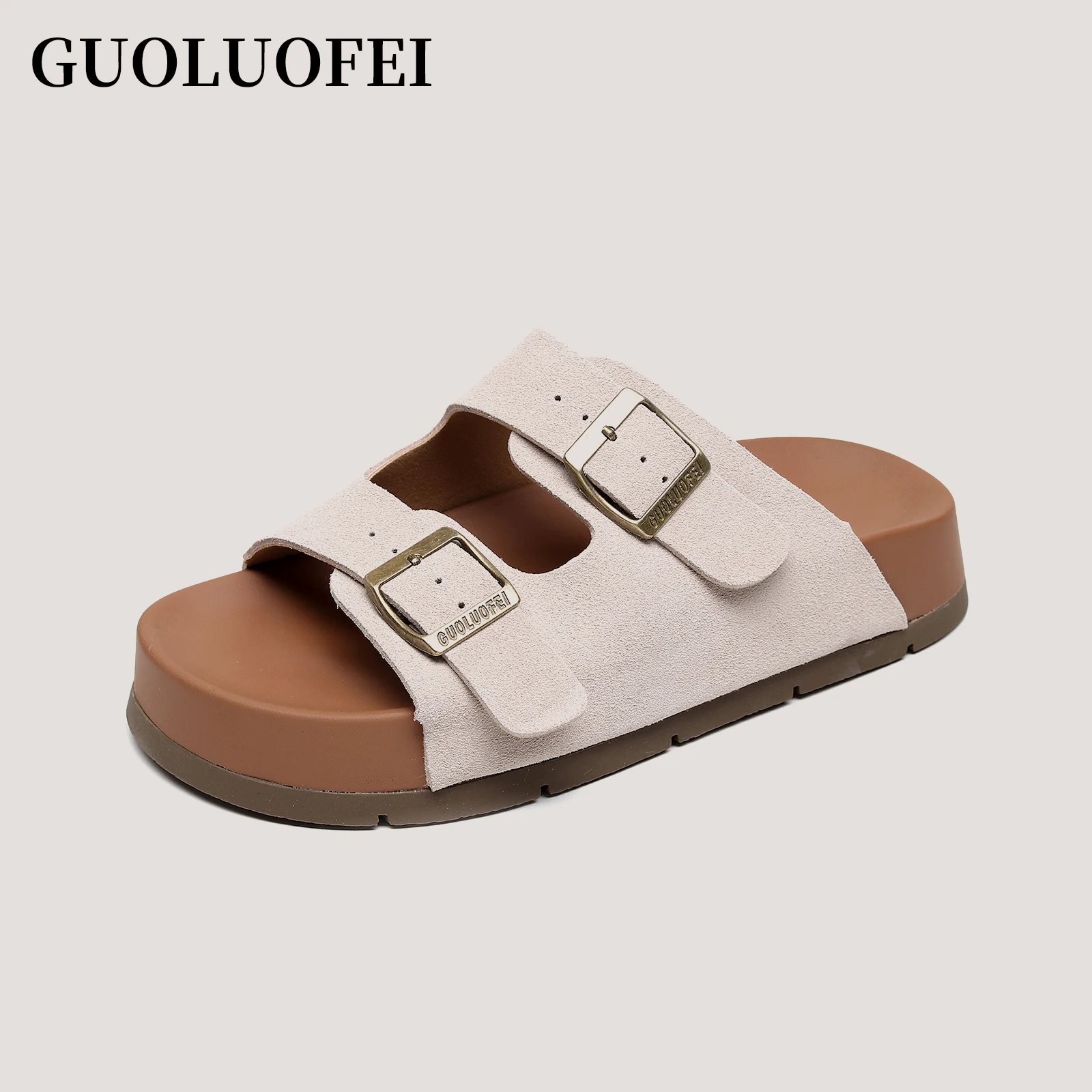 

Новые тапочки на высоком каблуке, сандалии на платформе из натуральной кожи для женщин, летние шлепанцы на мягкой подошве с регулируемой пряжкой