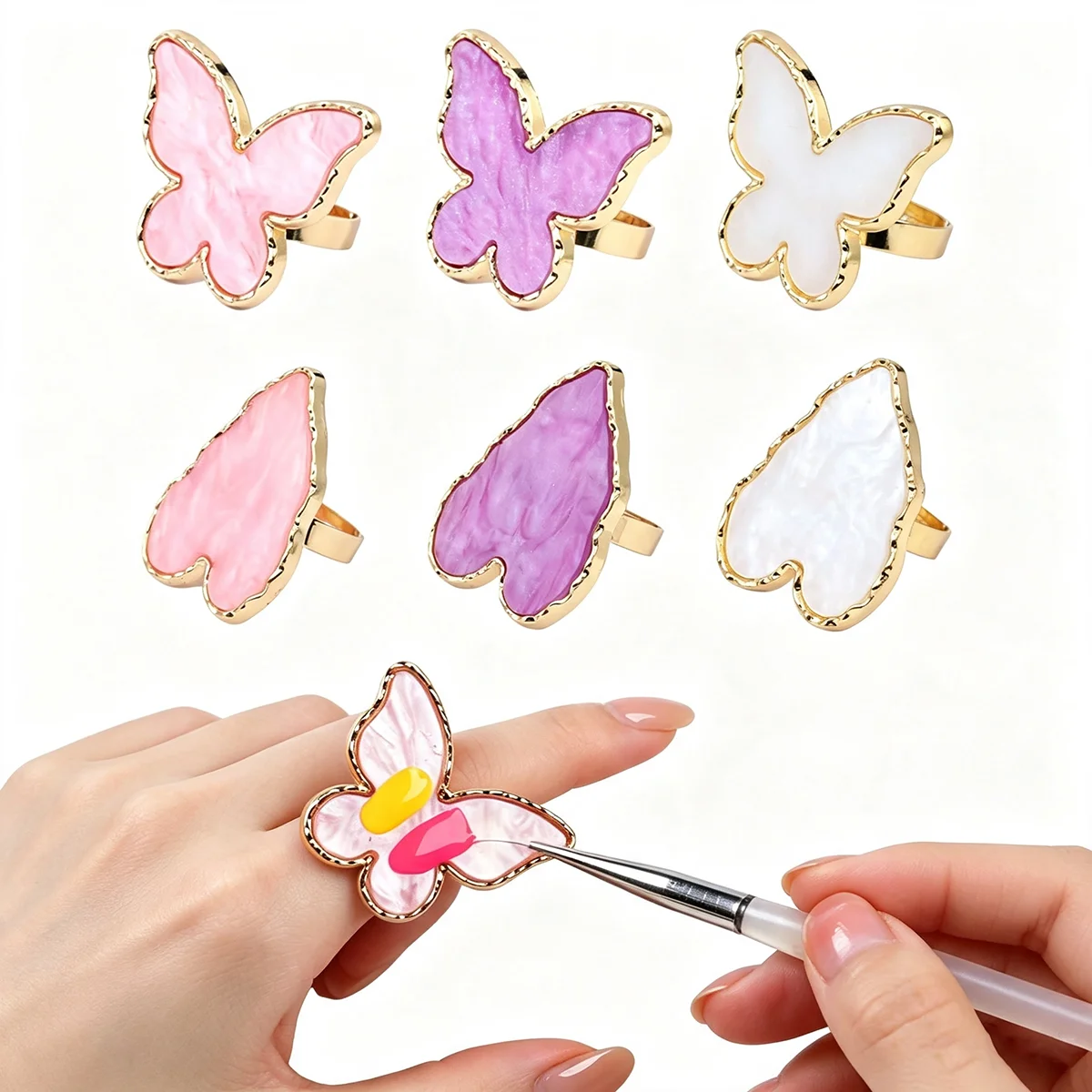 Halo-gefärbter Marmor-Harzring, Farbpalette für UV-LED-Nagellack-Gel-Mischung, Schmetterlings- und Herzförmiges Nagelgel-Präsentationsregal für Maniküre