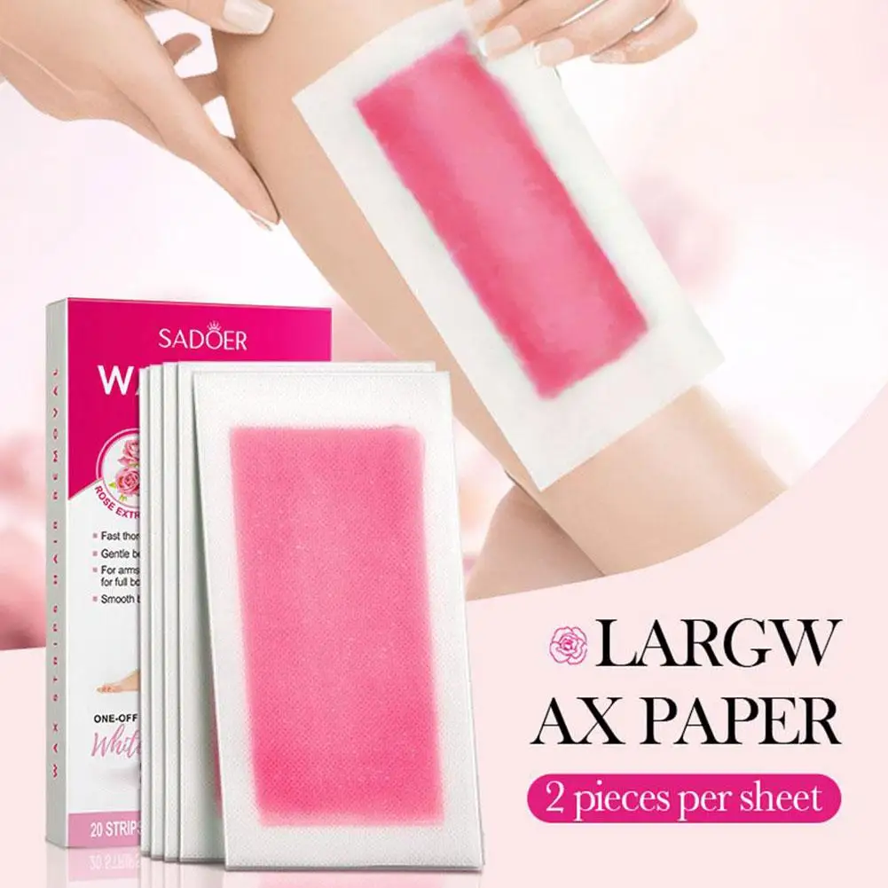 20 Pieces=10 Sheets SADOER Hair Removal Wax Strip Paper Rose Aloe Double-Sided Cream Wax Vera Strips Honey Removing Mild Ha S7I1