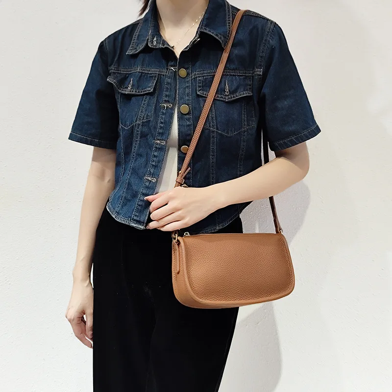 2024 Women's Temperament Crossbody Summer New Top Layer Cowhide Versatile Casual Dumplings Single Shoulder Genuine Leather Bag