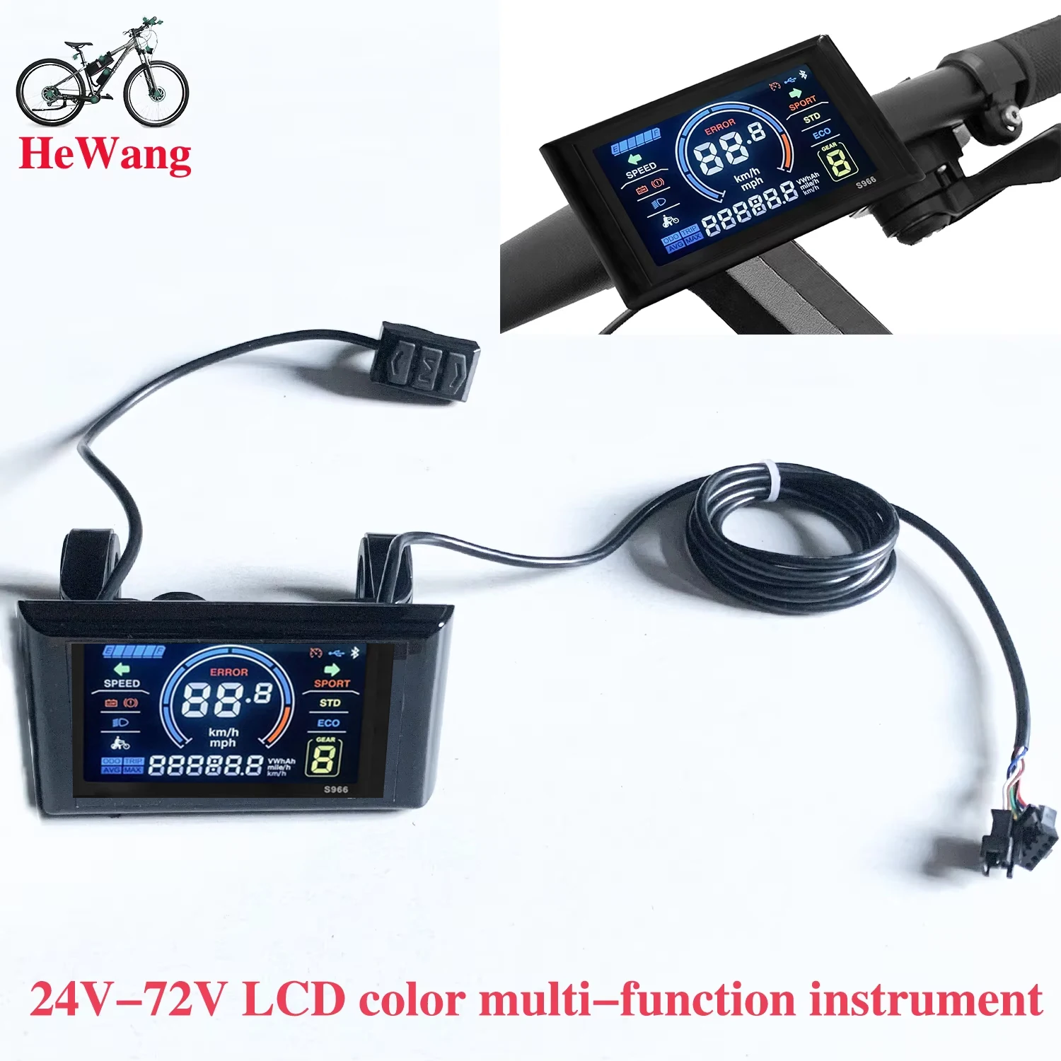 

24V 36V 48V-72V S966 Electric Scooter Color Display Instrument（5pin + 2pin ）SM Connector for E- Bikes No. 2 Protocol Controller