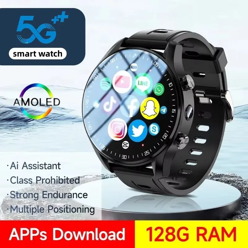 5G Smartwatch A7 Amoled SIM card Dual camera GPS WIFI Connect AI voice assistant Google Play Store Smart watch men and women