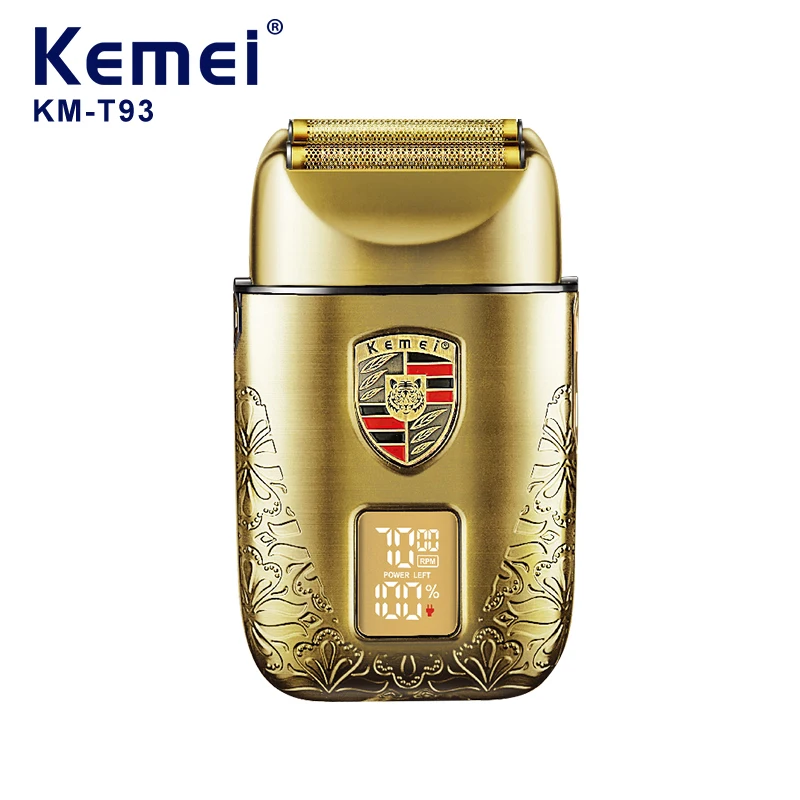 ماكينة حلاقة محمولة سريعة الشحن من kemei مع شاشة LED ماكينة حلاقة شعر اللحية للرجال ماكينة حلاقة ذهبية كلاسيكية ماكينة حلاقة اللحية KM-T93