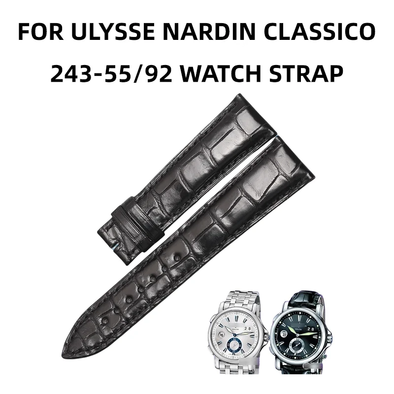 PARA ULYSSE NARDIN CLASSICO 243-55/92 Correia de relógio de couro de jacaré