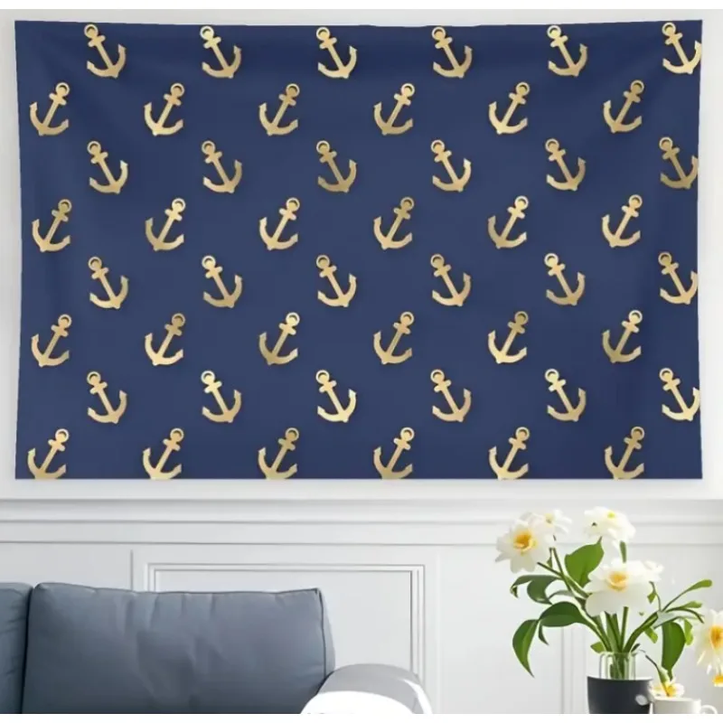 

Navy Blue Gold Anchor Art Tapestry Wall Hanging Perfect for Bedroom and Living Room Decoration Home Decor