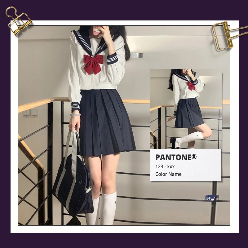 Sailor Suit JK Uniform Suit Japanese Sle White Sanben Spring Summer College Sle Authentic Basic Clothing