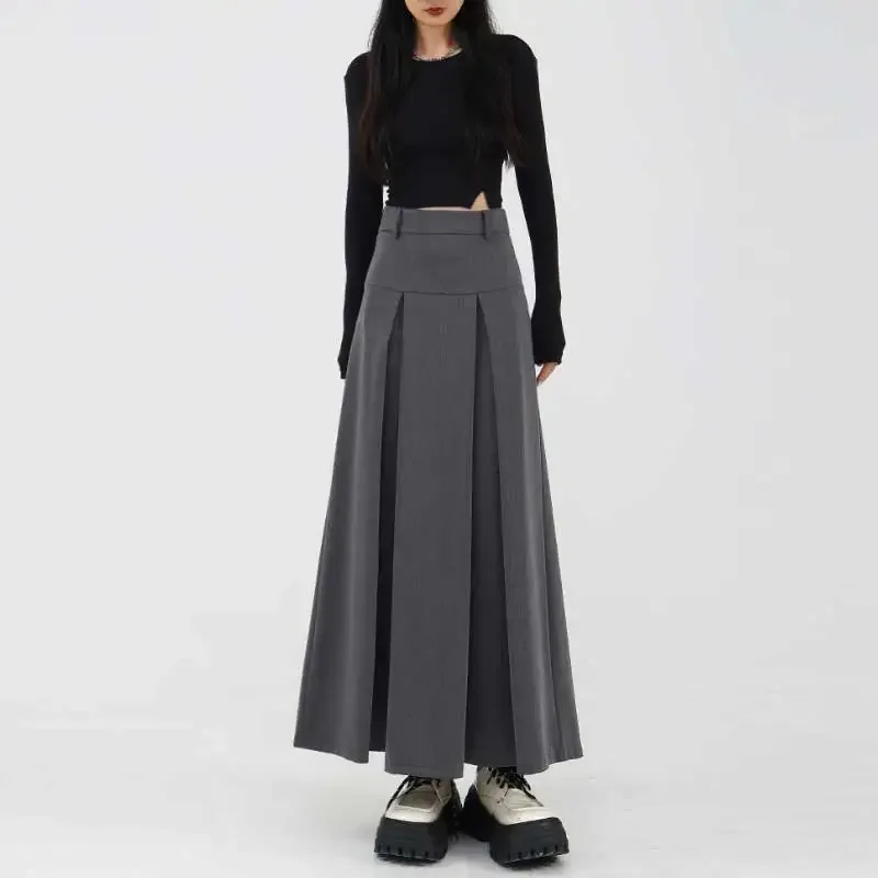 Women's Suit Long Skirts Retro Pleated Umbrella Skirt Spring Autumn Thin All-match Korean Style Clothing Fashion Y2k Streetwear