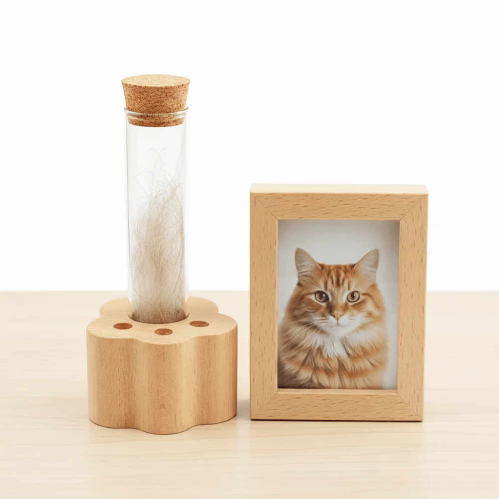 

Wooden Base Cat Hair Holder Paw Shape Multi-functional Hair Keepsake Display Vase Durable Transparent Pet Memorial Gift Desk