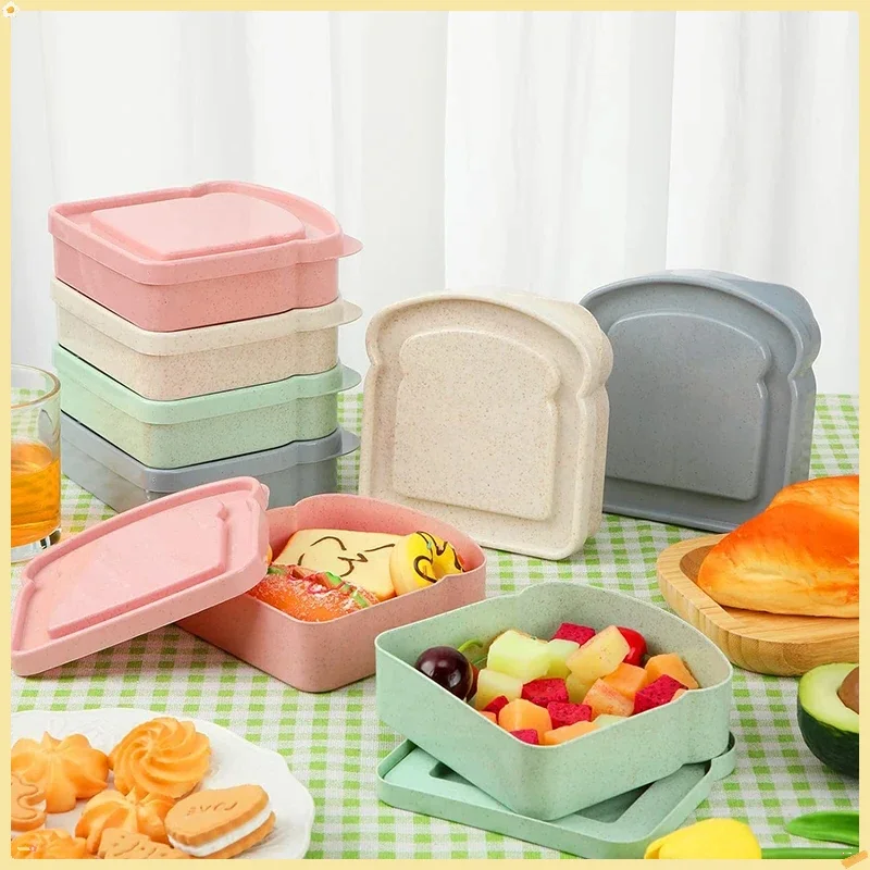 Toast Shaped Bamboo Fiber Portable Lunch Box with Lid Portable Food Storage Case Reusable Microwave Lunch Box Sandwich Case