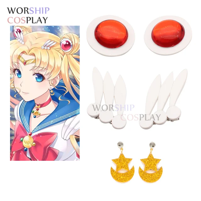 Tsukino Usagi Crystal Serenity Princess super Sailor cosplay Kolczyki Tiara Czerwone kolczyki do uszu Klips do ucha Cosplay Akcesoria Cos Prop