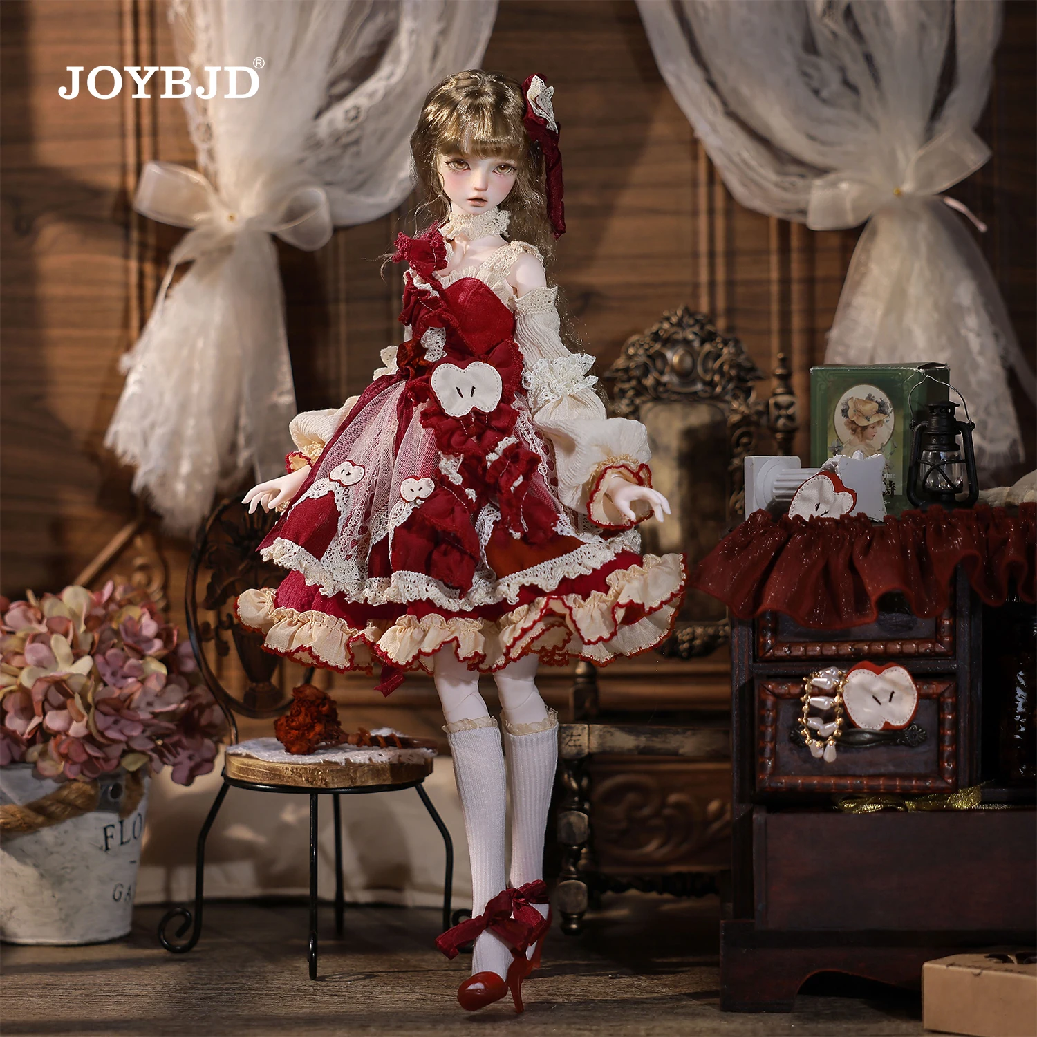 Joybjd 1/4 Isabella Fullset C BJD Doll with Muxi Body Fantasy Flower Fairy Under The Apple Tree with Red Exquisite Puff Sleeves