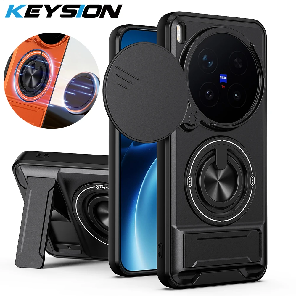 

KEYSION Magnetic Phone Case for VIVO X300 Pro 5G Slide Camera Protection Upright Kickstand Ring Shockproof Cover for VIVO X300