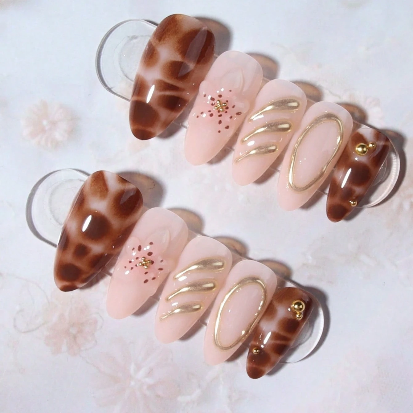 24Pcs False Nails Ready to Wear Press on Nails for Wedding Party Nude Brown Resin DIY Manicure Kit Durable Elegant Glossy