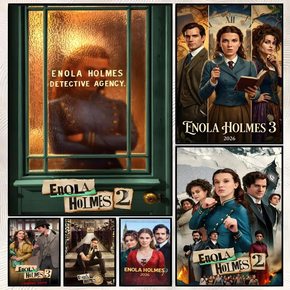Film-Poster „E-Enola Holmes“, selbstklebendes HD-Wandkunstposter aus PP-Papier, wasserfeste Dekoration für Schlafzimmer, Wohnzimmer und Zuhause