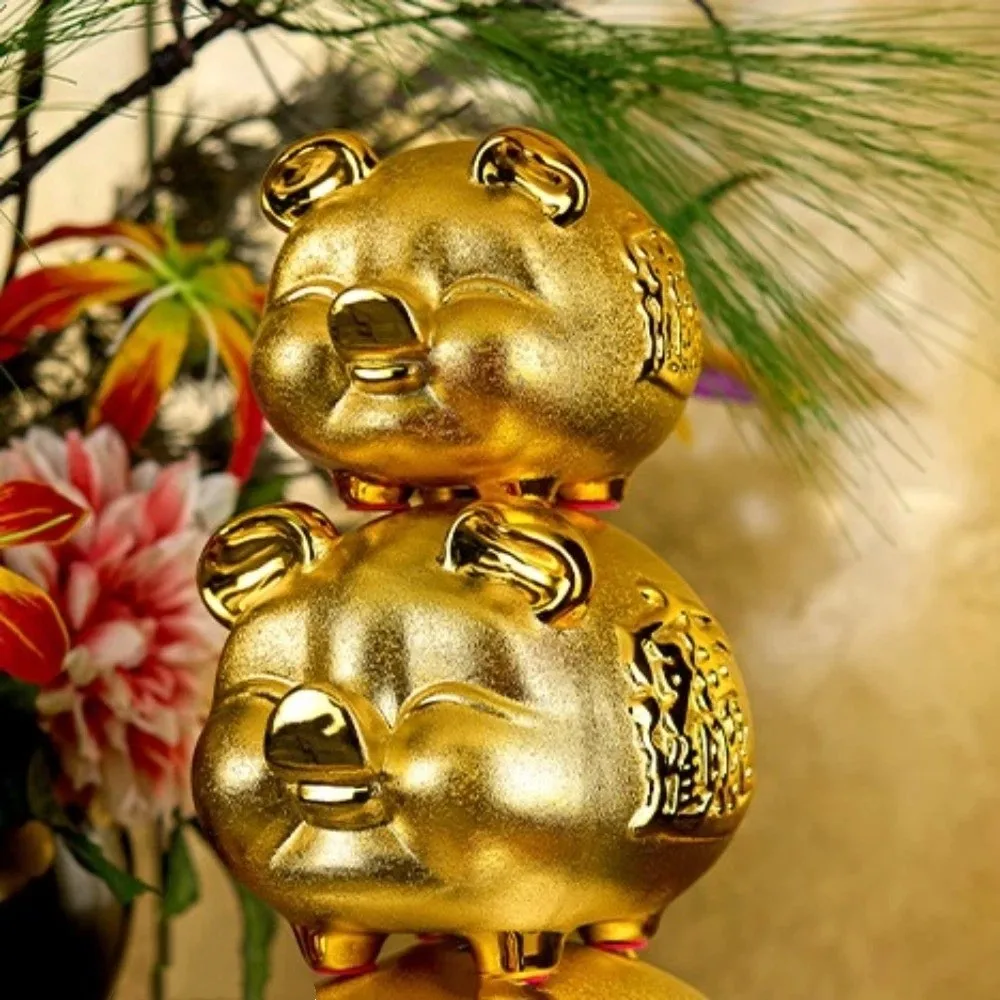 

Pig Mascots Ceramic Piggy Money Bank Golden Beans Container Ceramic Savings Money Tank Desk Decor Chinese Style Money Jar Adults