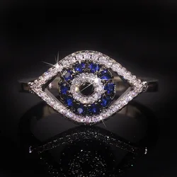 925 Silver Unique Design Devil's Eye Rings for Women Two Tone Zircon Inlay Wedding Banquet Party Ring Jewelry