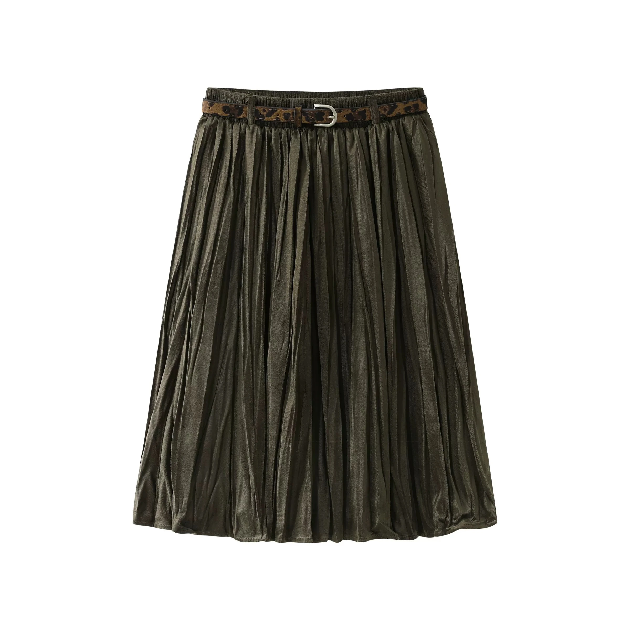 Skirt Women High Waist Pleated Velvet Midi Skirt for Women Autumn Winter Fashion Style with Belt 2026 New Arrival Skirt Woman