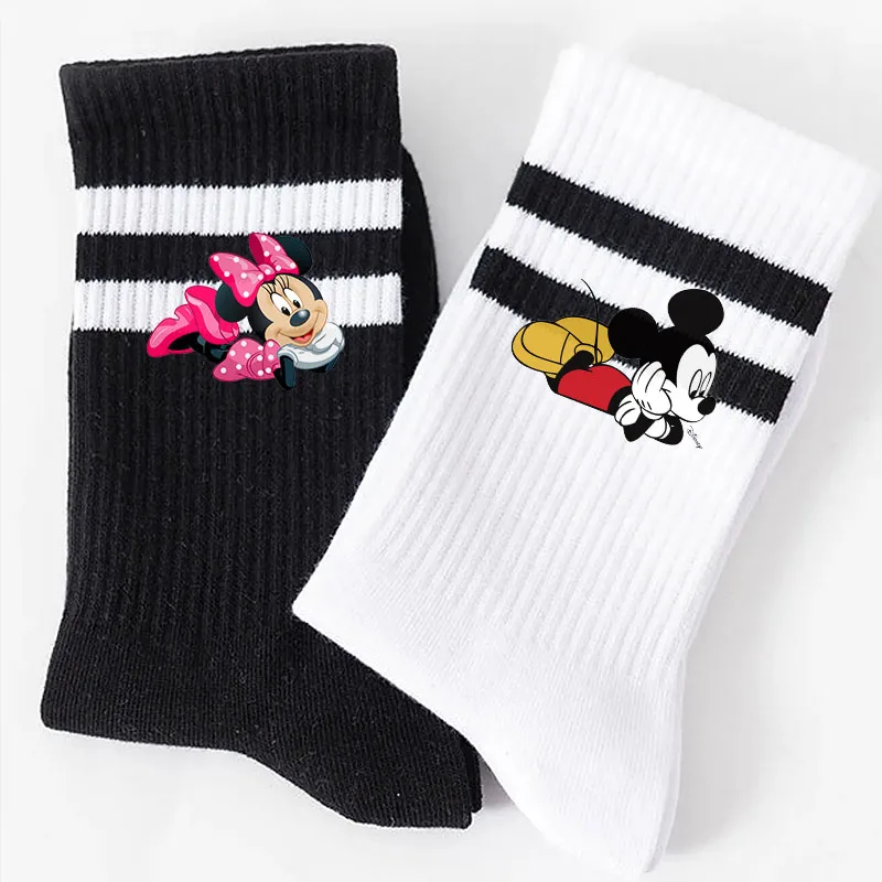 Calcetines tobilleros con estampado de Mickey y Minnie Mouse para mujer, medias cómodas de tubo medio, Kawaii, para primavera y otoño, 1 par