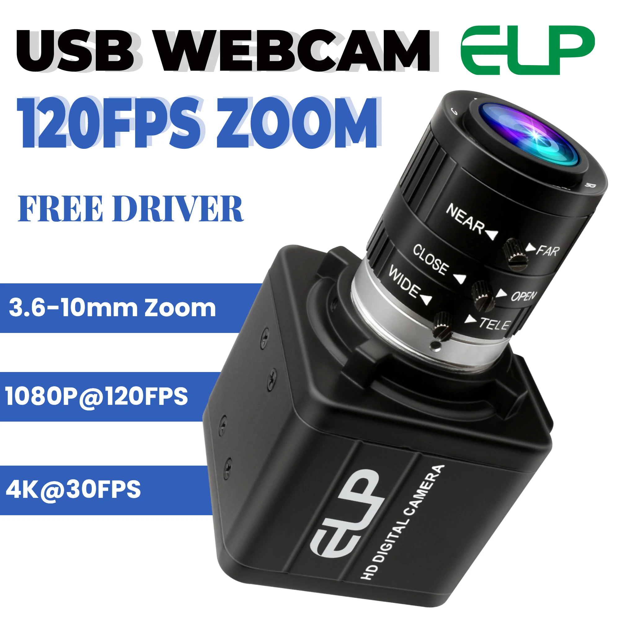 ELP 12MP High Speed Zoom Webcam 1080P 120fps/ 4K 30FPS CS Lens Camera IMX577 Low Light USB Lightburn surveillance Video Camera