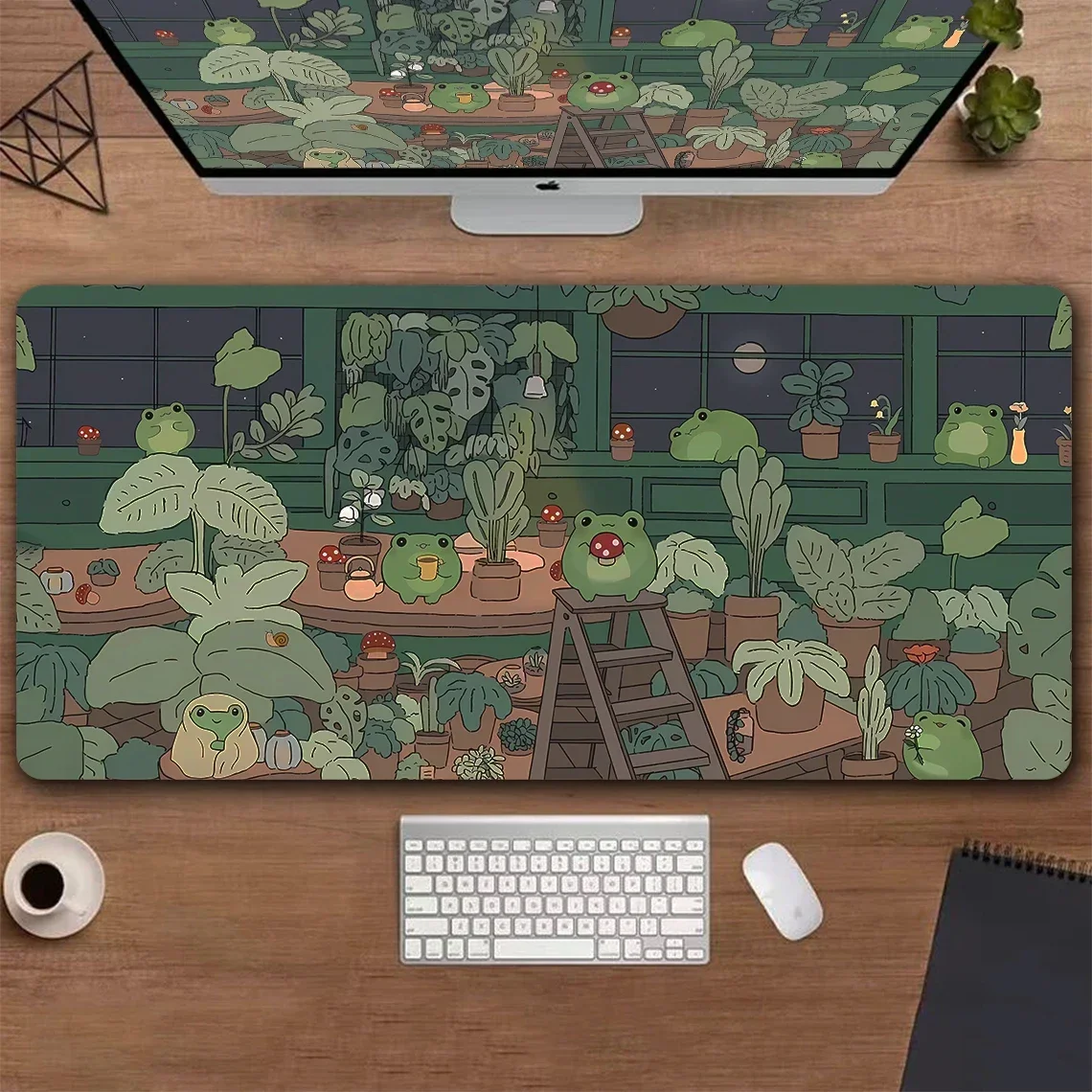 

Kawaii frogs Desk Mat Large Gaming Mousepad Xxl Cute Mouse Pad Anime Aesthetic Cozi Lofi Plant Nature Green Extended Deskmat