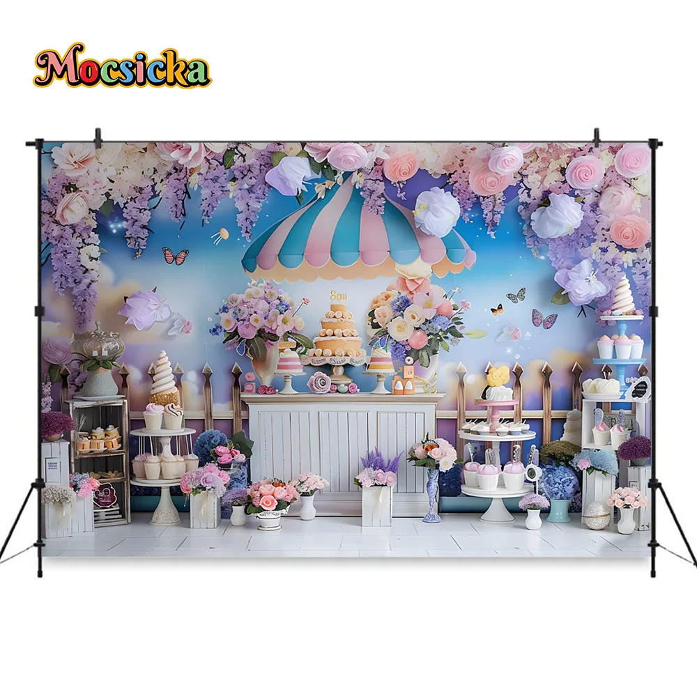 Tło fotograficzne dla dziewczynki urodziny wesele fioletowy marzycielski deser tło stołu motyl drewno Photozone rekwizyt studyjny