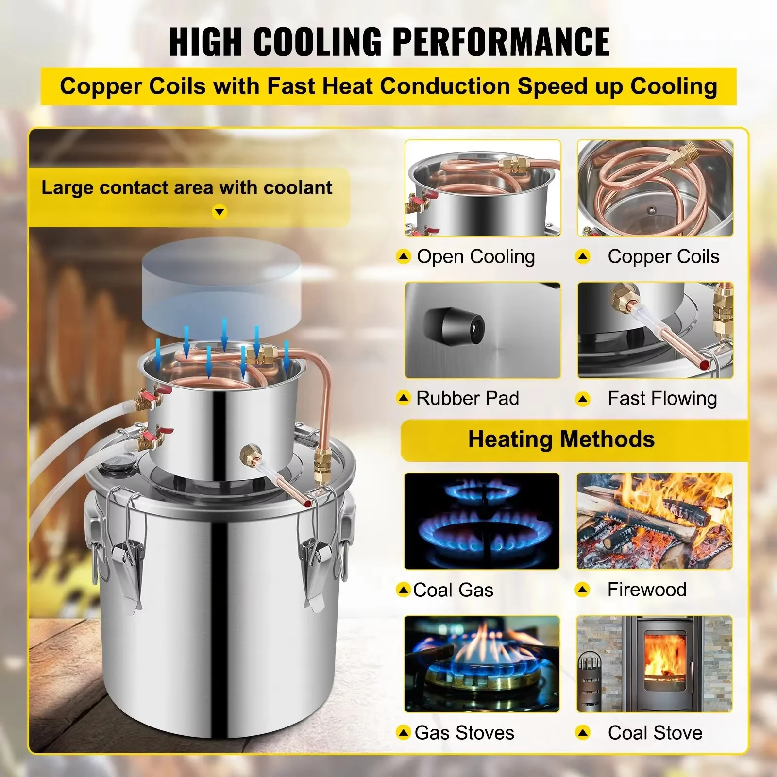 جهاز تقطير SIHAO 5 جالون من النحاس والفولاذ المقاوم للصدأ - مجموعة Moonshine Still للكحول/الزيوت العطرية/التخمير المنزلي، والمياه والنبيذ بنفسك