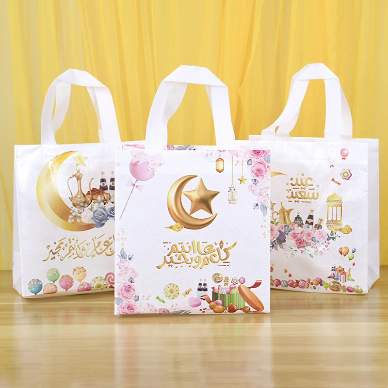 4pcs Eid Mubarak Tote Bags With Handles Ramadan Kareem Non-Woven Gifts Bags 2025 Muslim Islamic Party Ornaments Gifts Supplies