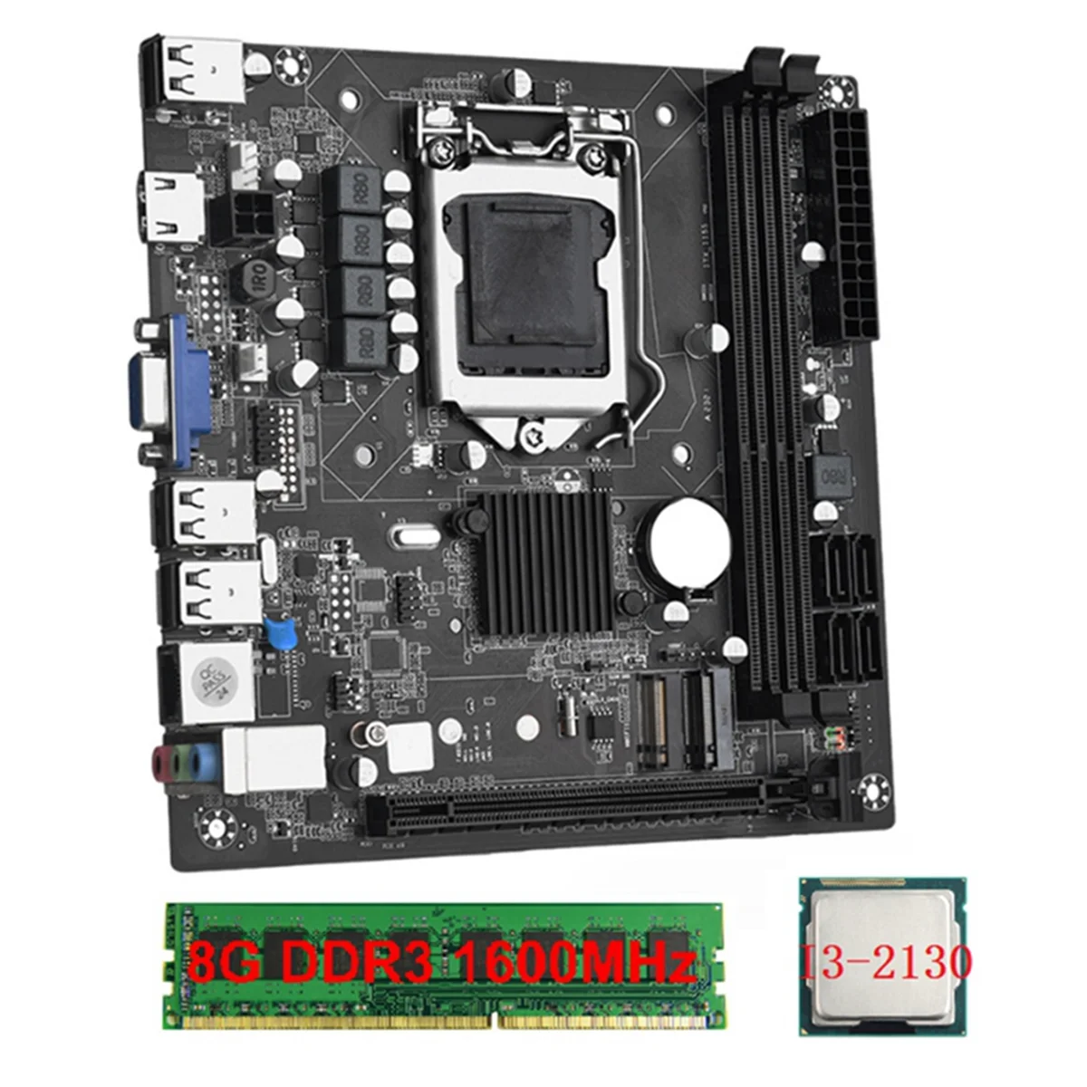 

ITX H61 Desktop Motherboard +I3-2130 +1X8G DDR3 1600MHz RAM CPU LGA 1155 Support Up to 16GB RAM Slots 100M Network Card