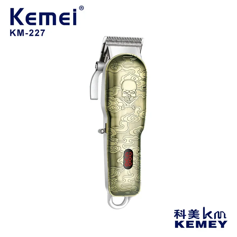 Kemei Km-227 Metal Body Skull Carving Led Digital Display Professional Charging Silent Men Electric Hair Clipper