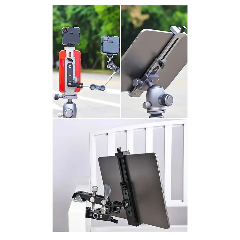 

Universal Aluminum Alloy Tablet Phone Stand Holder Clip Tripod Adjustable Bracket For Mobile Phones Easy Install (Silver-Gray)