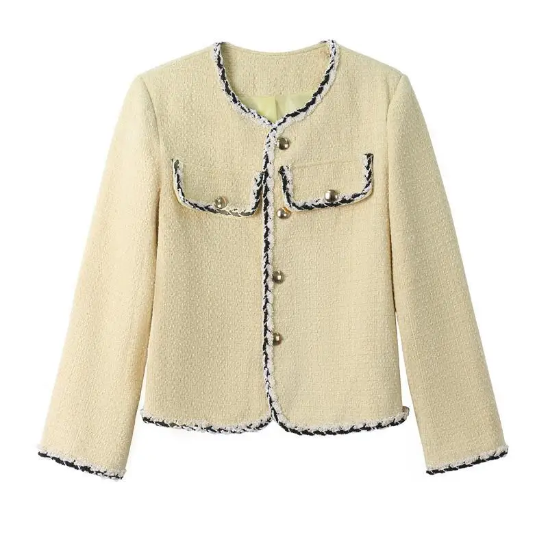 

New women's woven contrasting tweed short jacket 2024 spring and autumn loose small fragrant top