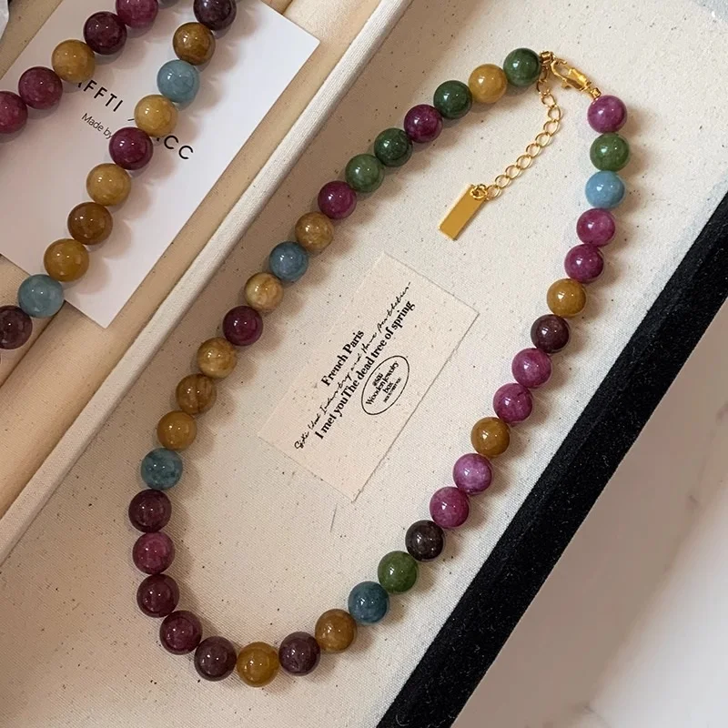 100 % natürlicher bunter Turmalin-Stein, 14 Karat Gold gefüllt, weibliche Perlen, Halskette, Schmuck für Frauen, Geburtstagsgeschenke, günstig – Detail 6