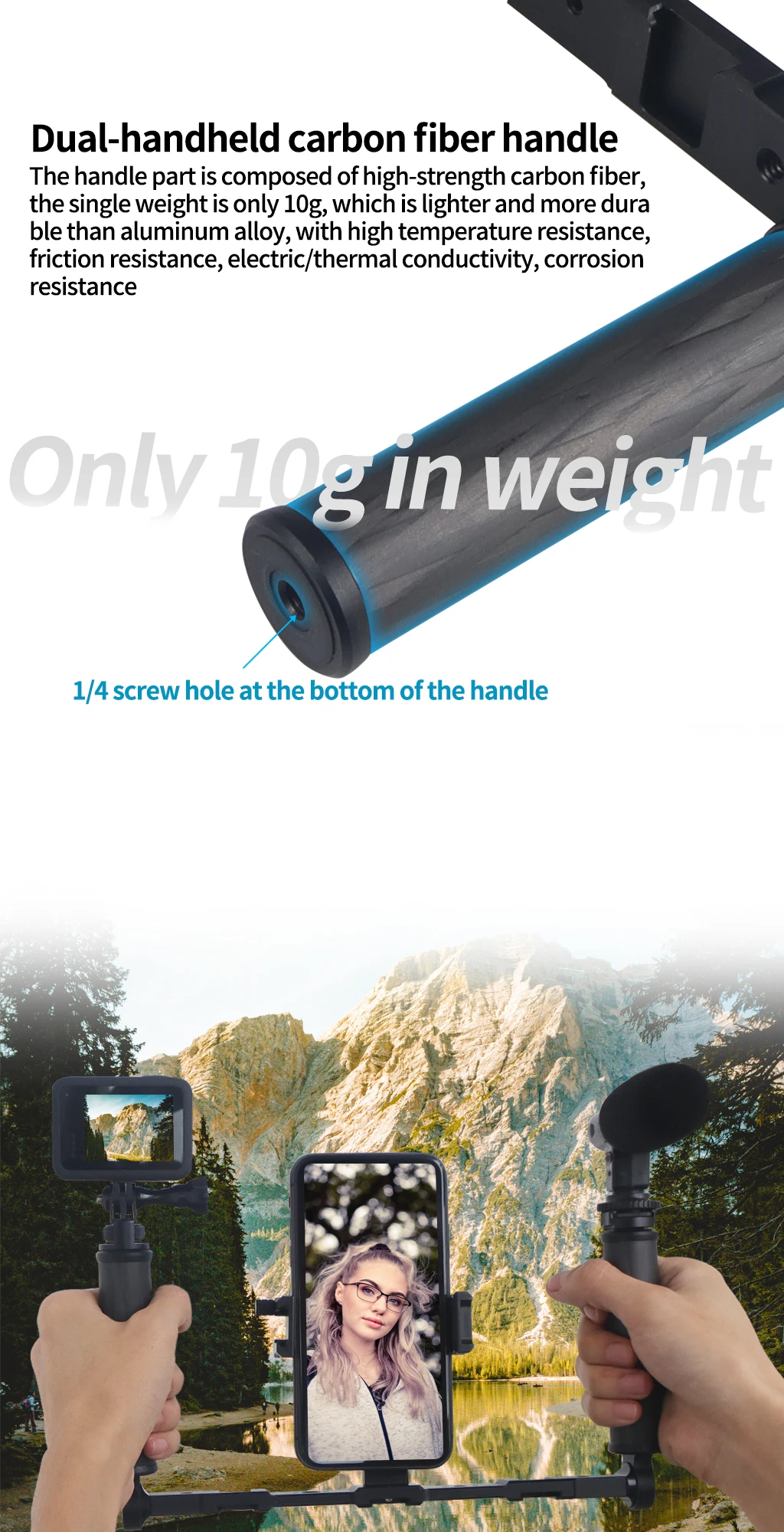 Dualer Handgriff-Halter Gimbal-Griff Stabilisator Video-Rig 1/4 3/8 Zoll Halterung Lichthalterung für GoPro11 für Insta360 X3 Smartphone Vlog – Detail 5