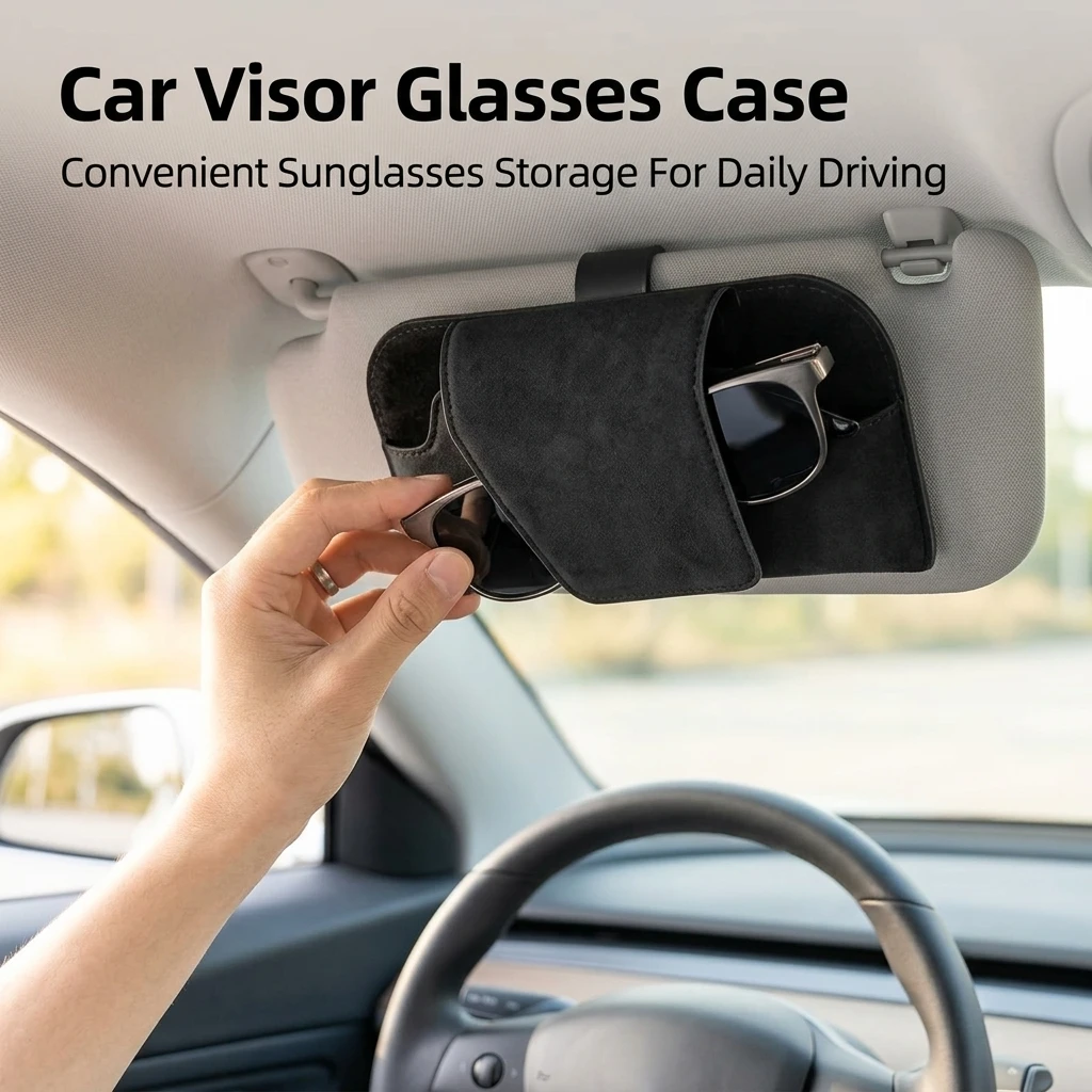 Versatile Sunglasses Holder Flocked Interior for Car Sun Visor Clip-on Eyewear Organizer Universal Fit Auto Accessories