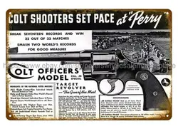 1938 Colt Officers Model 38 Barrel Revolver hunting ammo metal tin sign