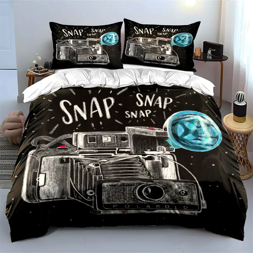 Vintage Camera Themed Art Set Multiple sizes kid's and adults' bedroom Exquisite 3PC bedding set, gift