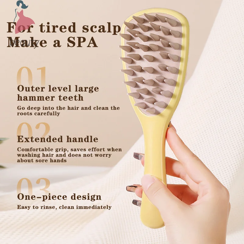 Fashion Coarse Teeth Shampoo Comb Silica Gel Fluffy Head Massage Tools Long Handle Hair Washing Tools