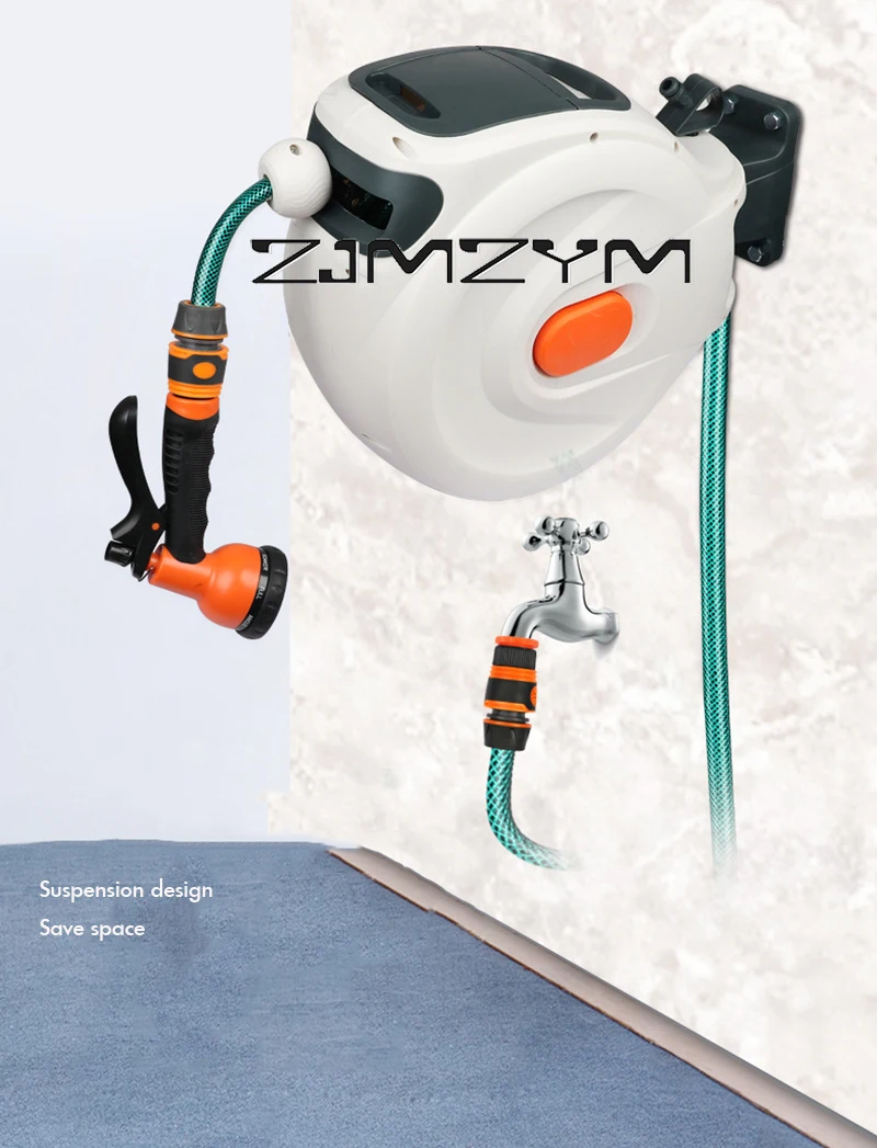 10/20 m/30 m automatische Rücklaufschlauchtrommel mit 7-Muster-Schlauchdüse, Wasserschlauchtrommel, langsames Rücklaufsystem für Autogarten – Detail 2