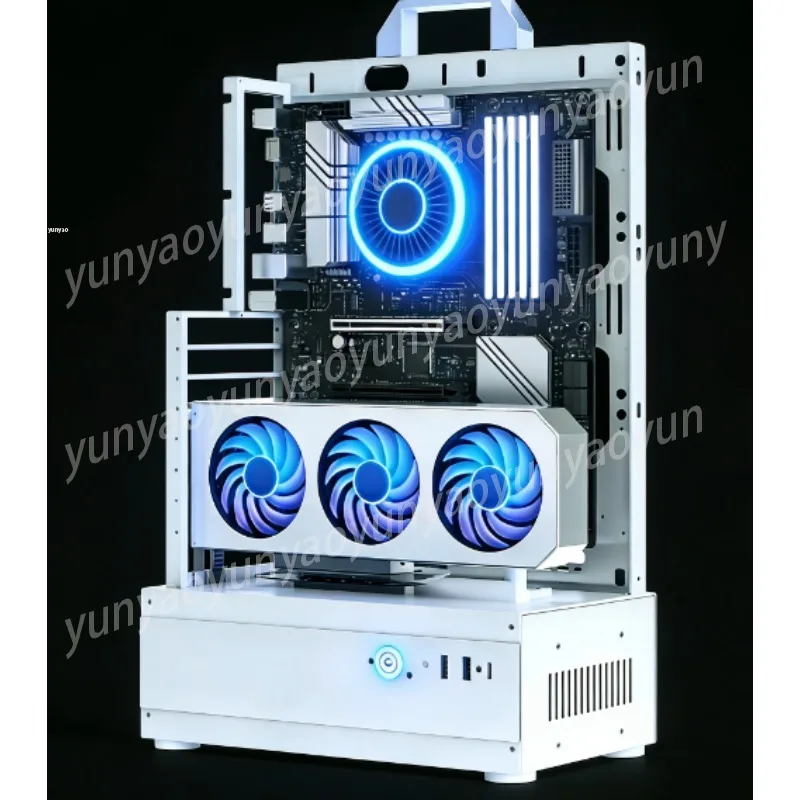 Open Frame Small PC Case for ATX/Micro ATX, 240/360 Cooling Support, Vertical GPU Mount Desktop Chassis