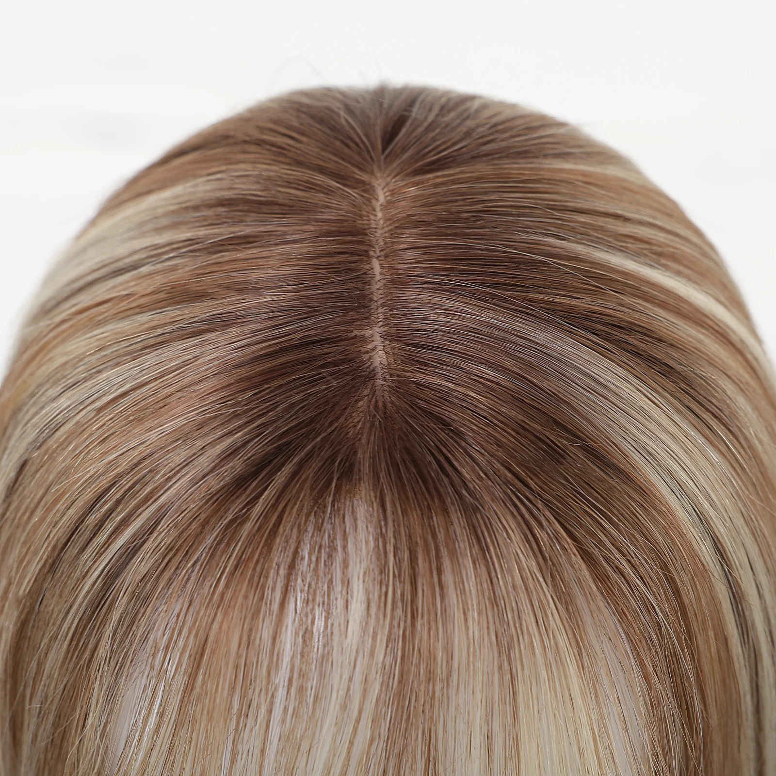 Brown Blonde Highlights Human Hair Toppers 5x5.5inch Silk Base Hair Pieces 14 inch Real Toppers with 3Clips for Women Hair Loss